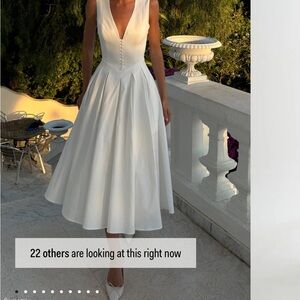 Meshki White V-Neck Midi Dress